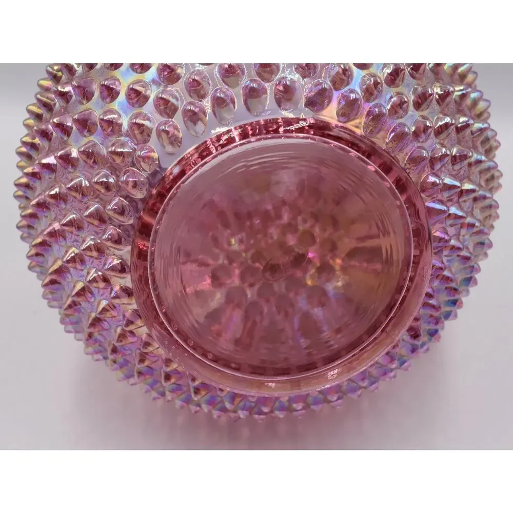 Vintage Fenton Hobnail Pink Opalescent Carnival Glass Art Crimped Top Pitcher